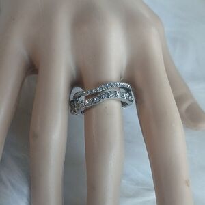 Paparazzi Twisted Silver Ring with Sparkling Accents